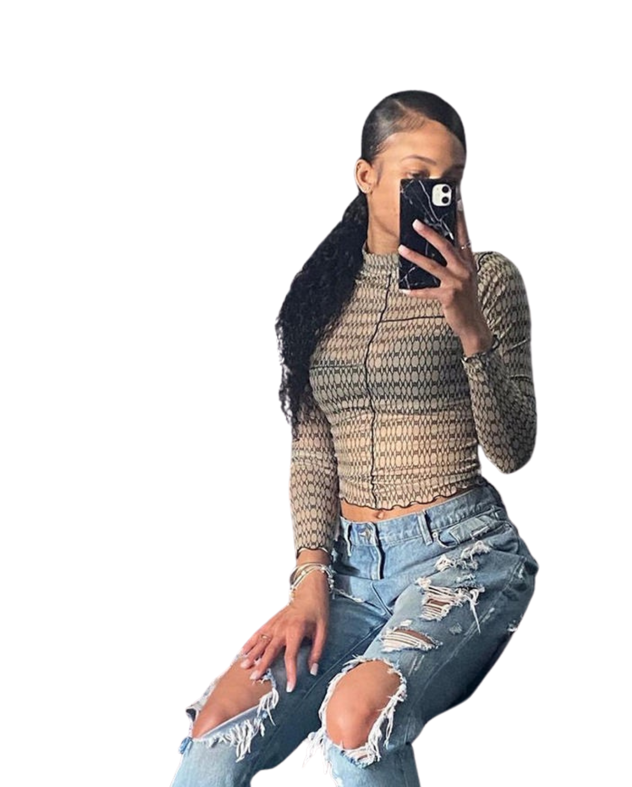 SANAYA MESH LONG SLEEVE TOP GREEN (SAMPLE SALE)