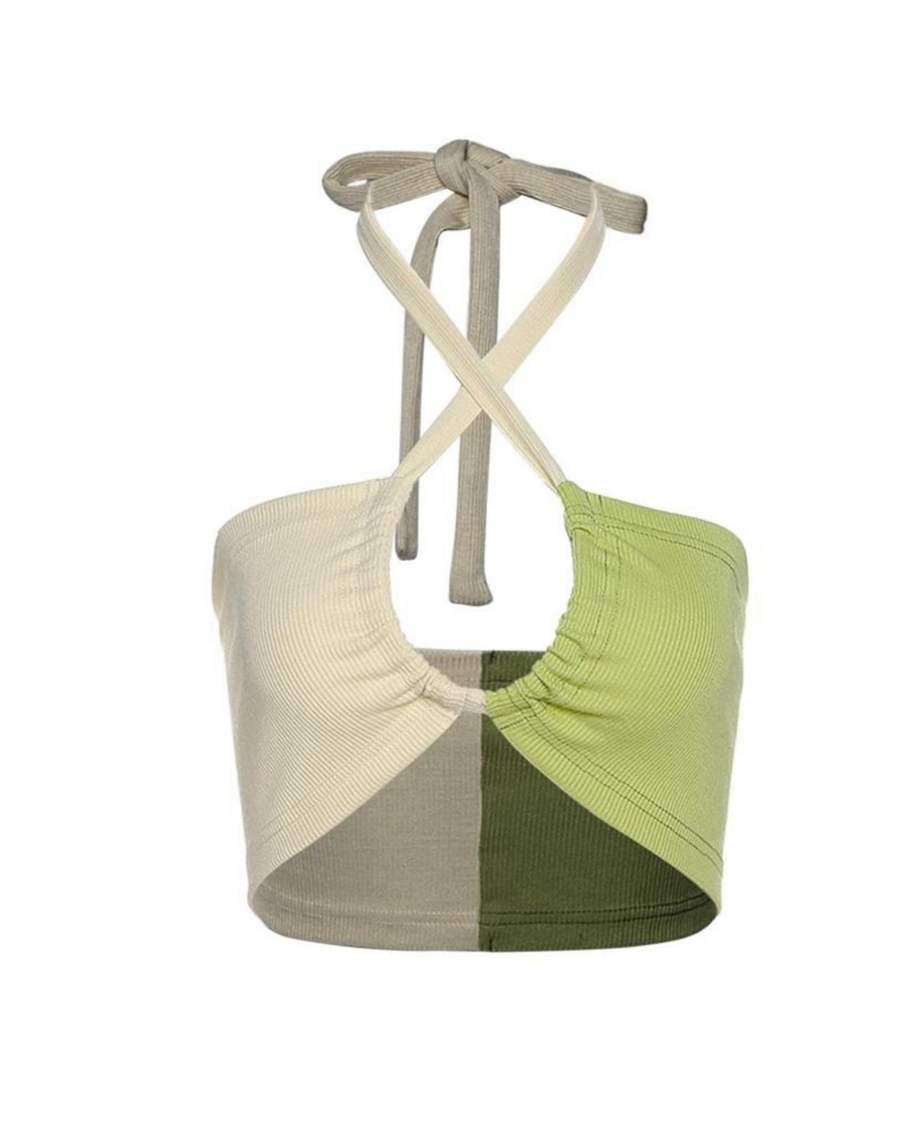 IMANI CUT OUT HALTER CROP TOP GREEN/WHITE (SAMPLE SALE)
