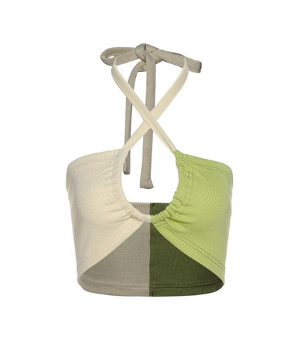 IMANI CUT OUT HALTER CROP TOP GREEN/WHITE (SAMPLE SALE)