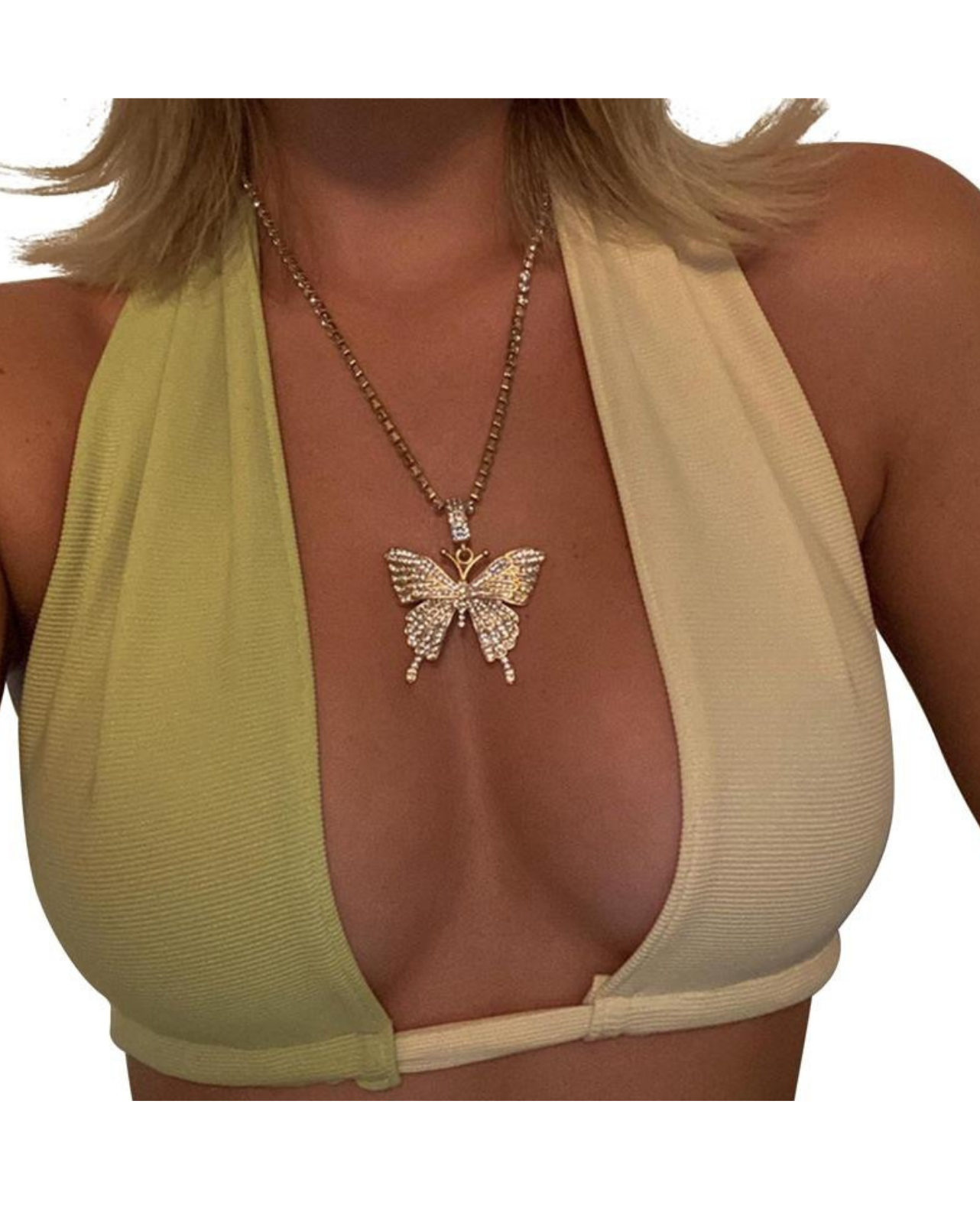 IMANI CUT OUT HALTER CROP TOP GREEN/WHITE (SAMPLE SALE)