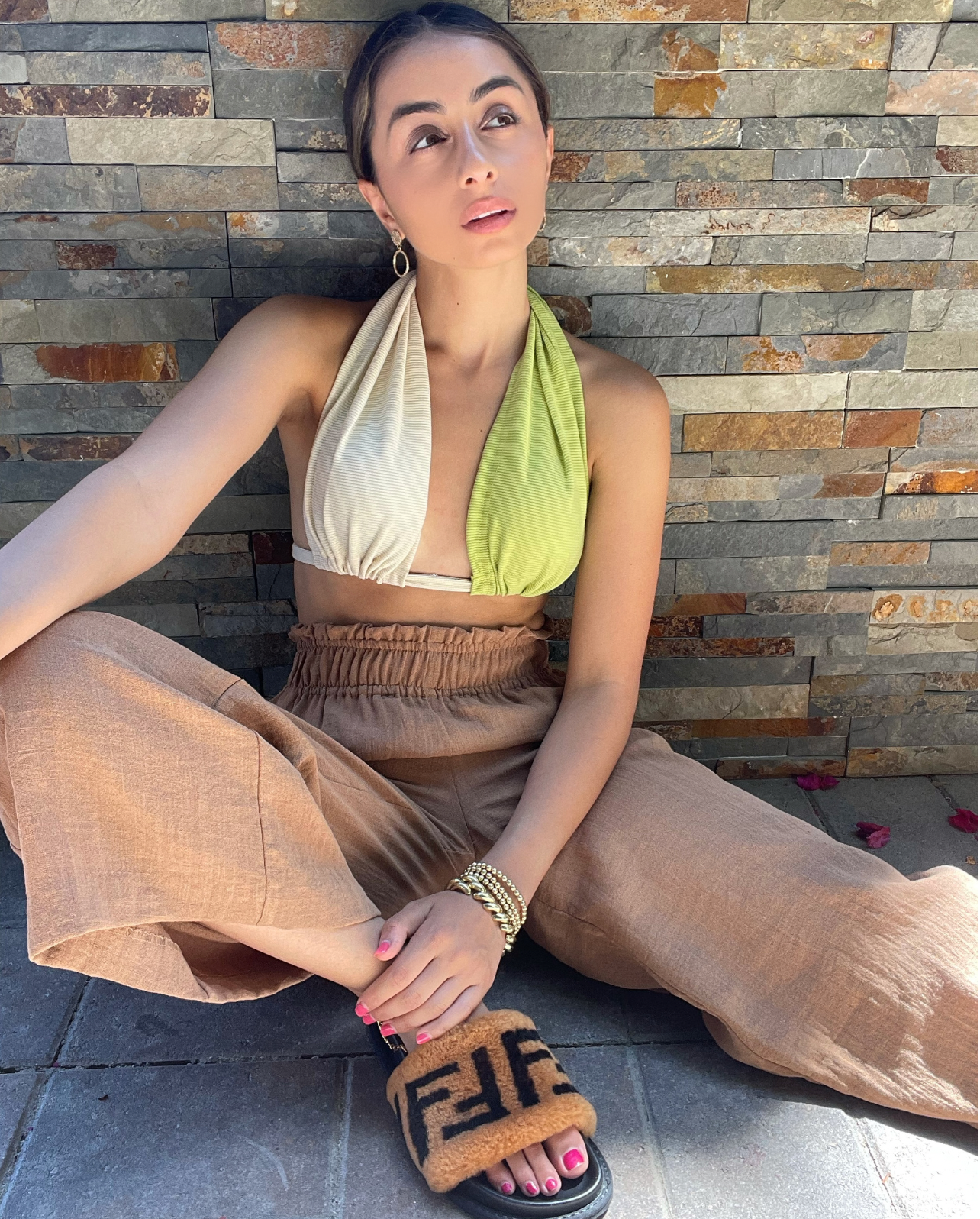 IMANI CUT OUT HALTER CROP TOP GREEN/WHITE (SAMPLE SALE)