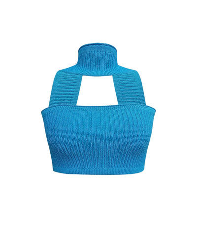 WINNIE RIBBED HALTER TOP BLUE