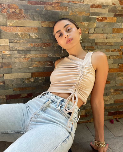 JOHANNAH RIBBED PULL STRING TANK TOP BEIGE (SAMPLE SALE)