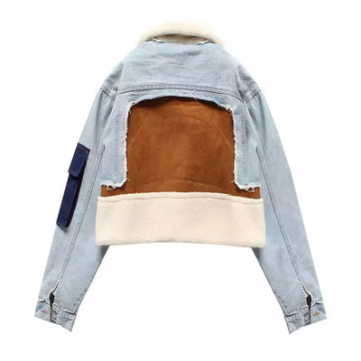 LESLIE PATCHWORK DENIM SHERPA JACKET