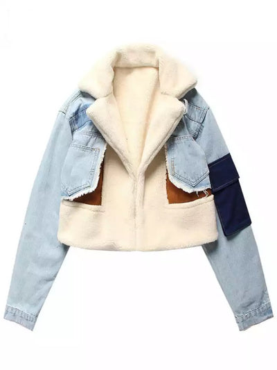 LESLIE PATCHWORK DENIM SHERPA JACKET