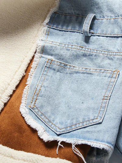 LESLIE PATCHWORK DENIM SHERPA JACKET
