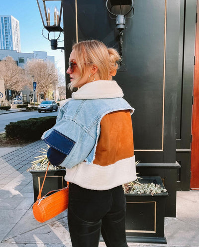LESLIE PATCHWORK DENIM SHERPA JACKET