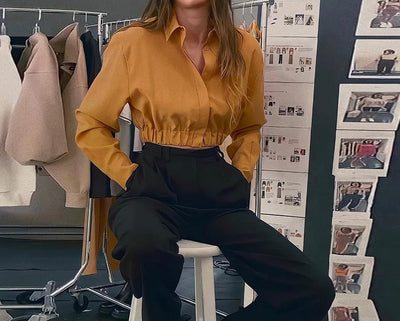 HARPER CROPPED RUCHED LONG SLEEVE TOP (SAMPLE SALE)